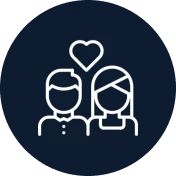 Couple icon with heart on dark background.